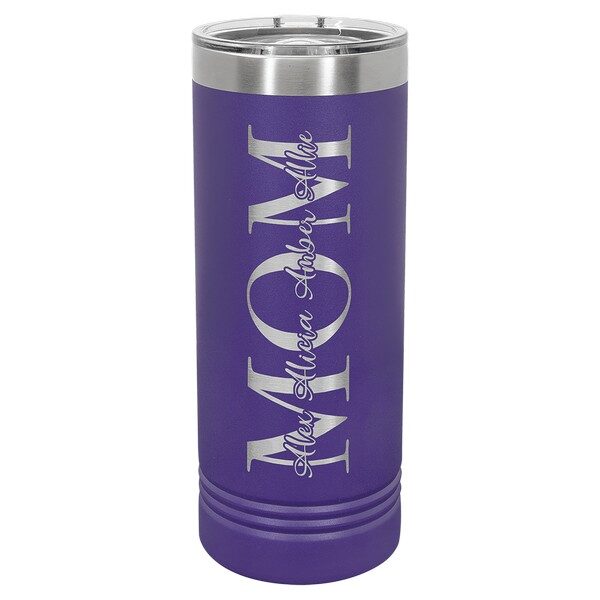 water bottle, cold warm, engraved, mom and daughters names, purple silver